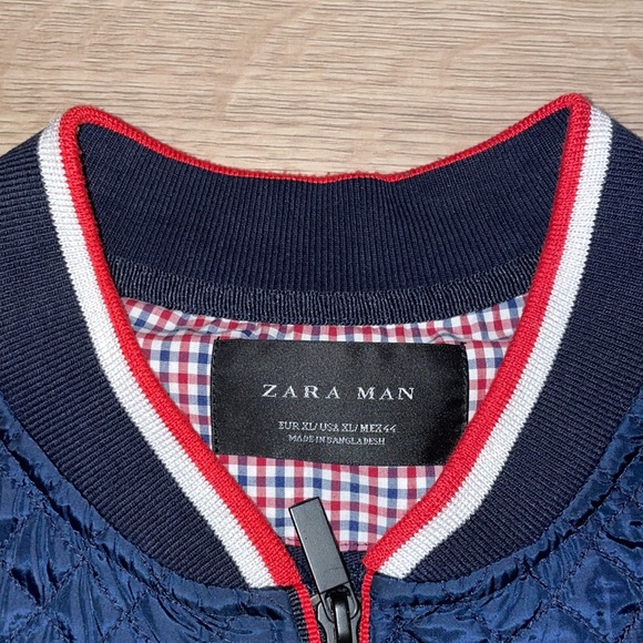 Zara Man - Navy Blue Quilted Bomber Jacket - Picture 4 of 7